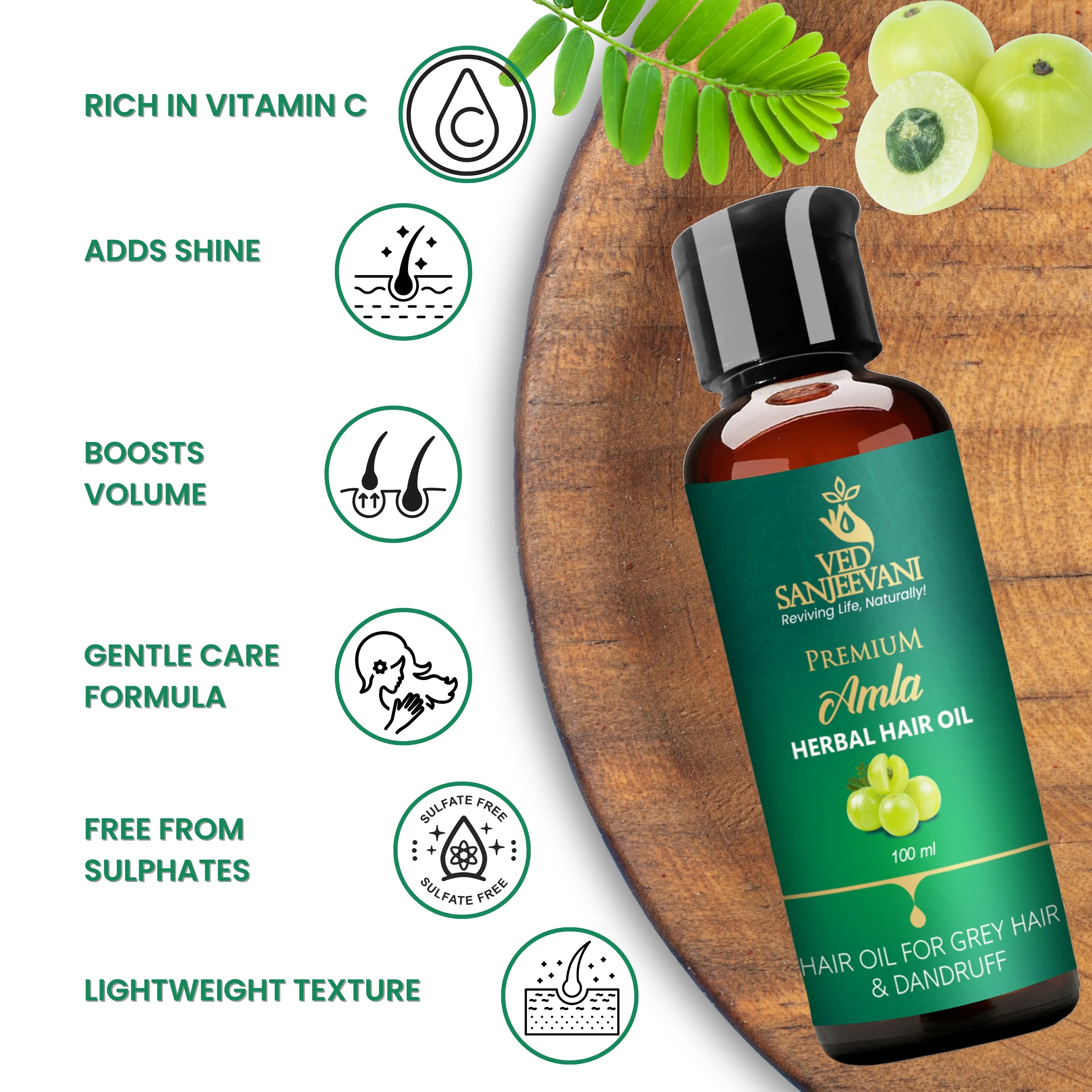 Amla Herbal Hair Oil ā Supports healthy hair growth through scalp and follicle nourishment.