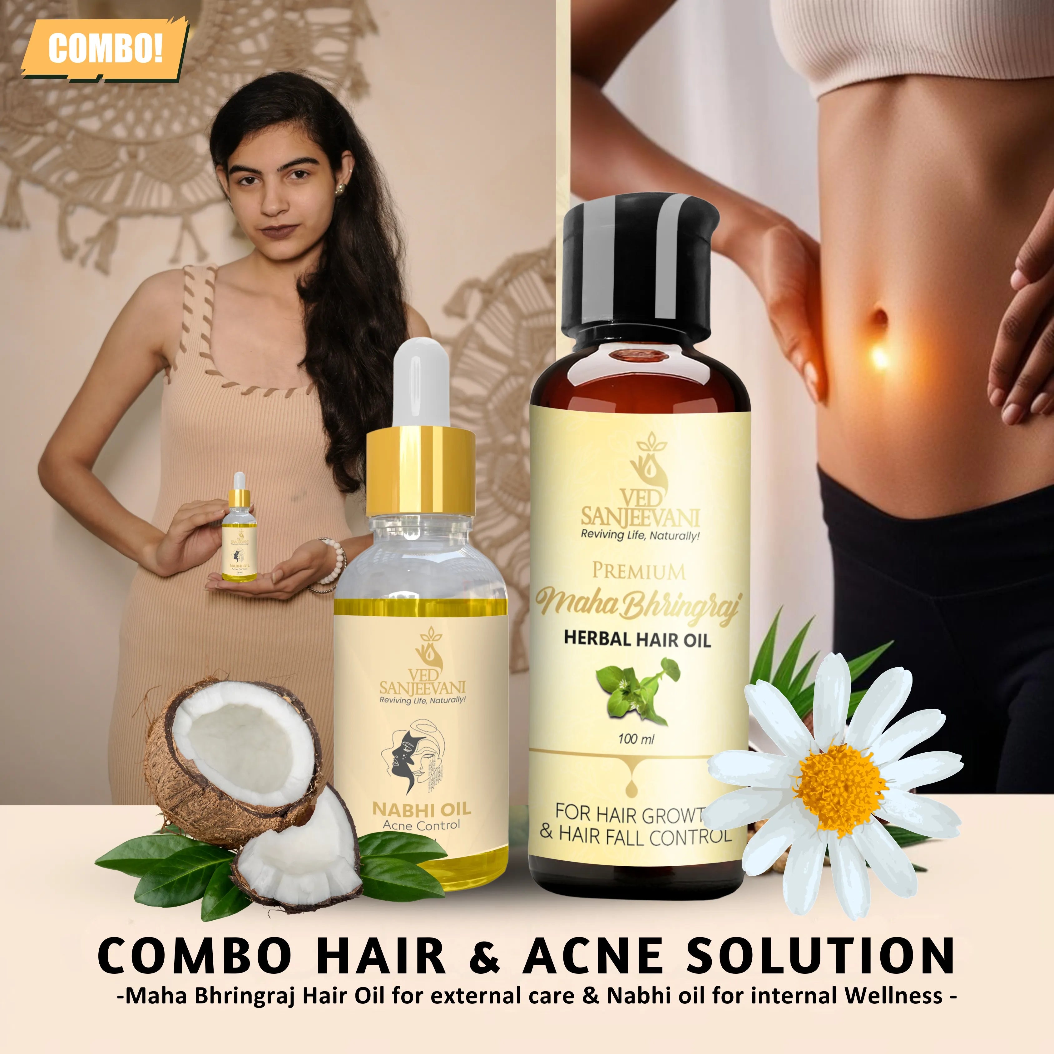 COMBO(Maha Bhringraj Hair Oil + Acne Control Nabhi Oil) - Key Ingredients and Ayurvedic Herbs