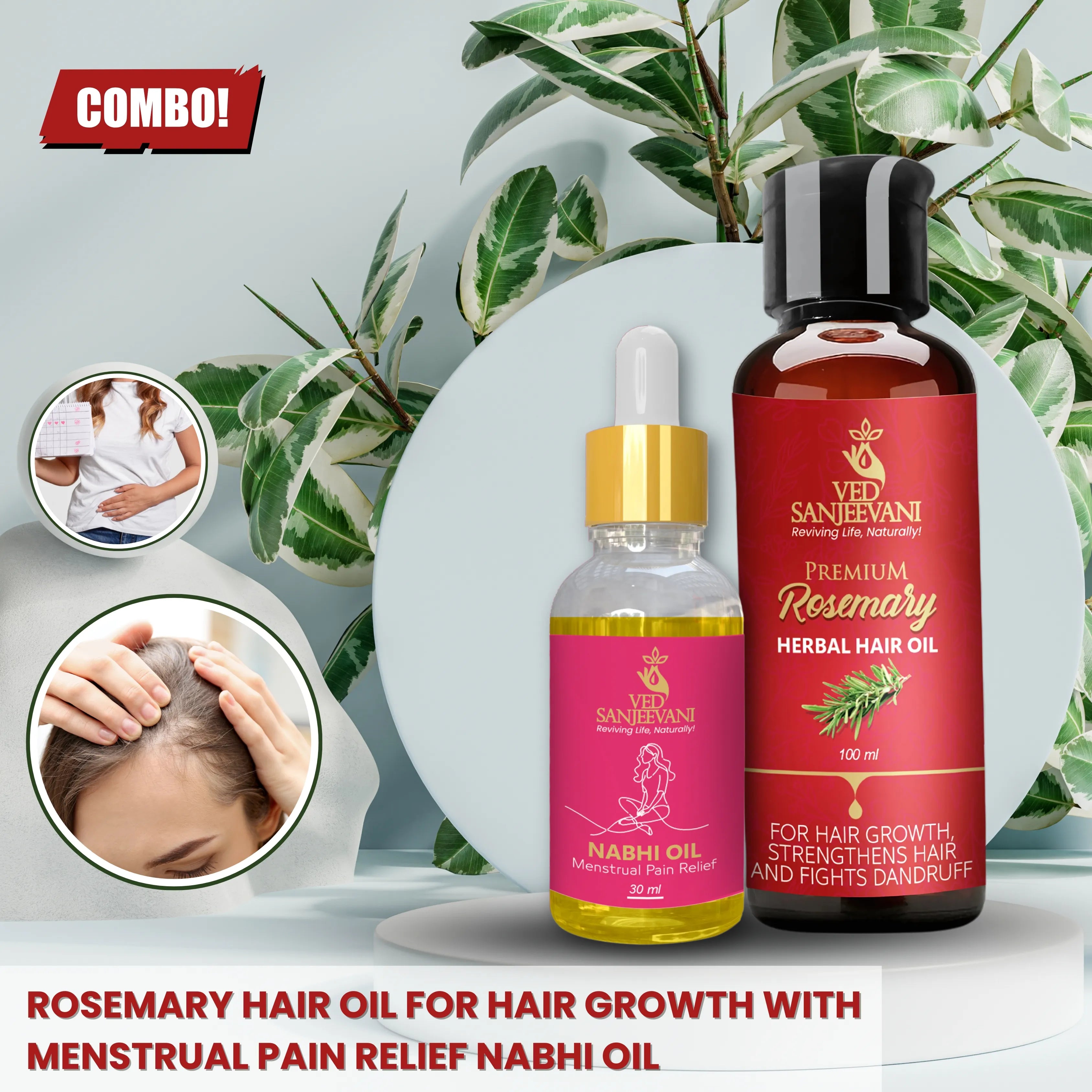 COMBO(Rosemary Hair Oil for Hair Growth + Menstrual Pain Relief Nabhi Oil)