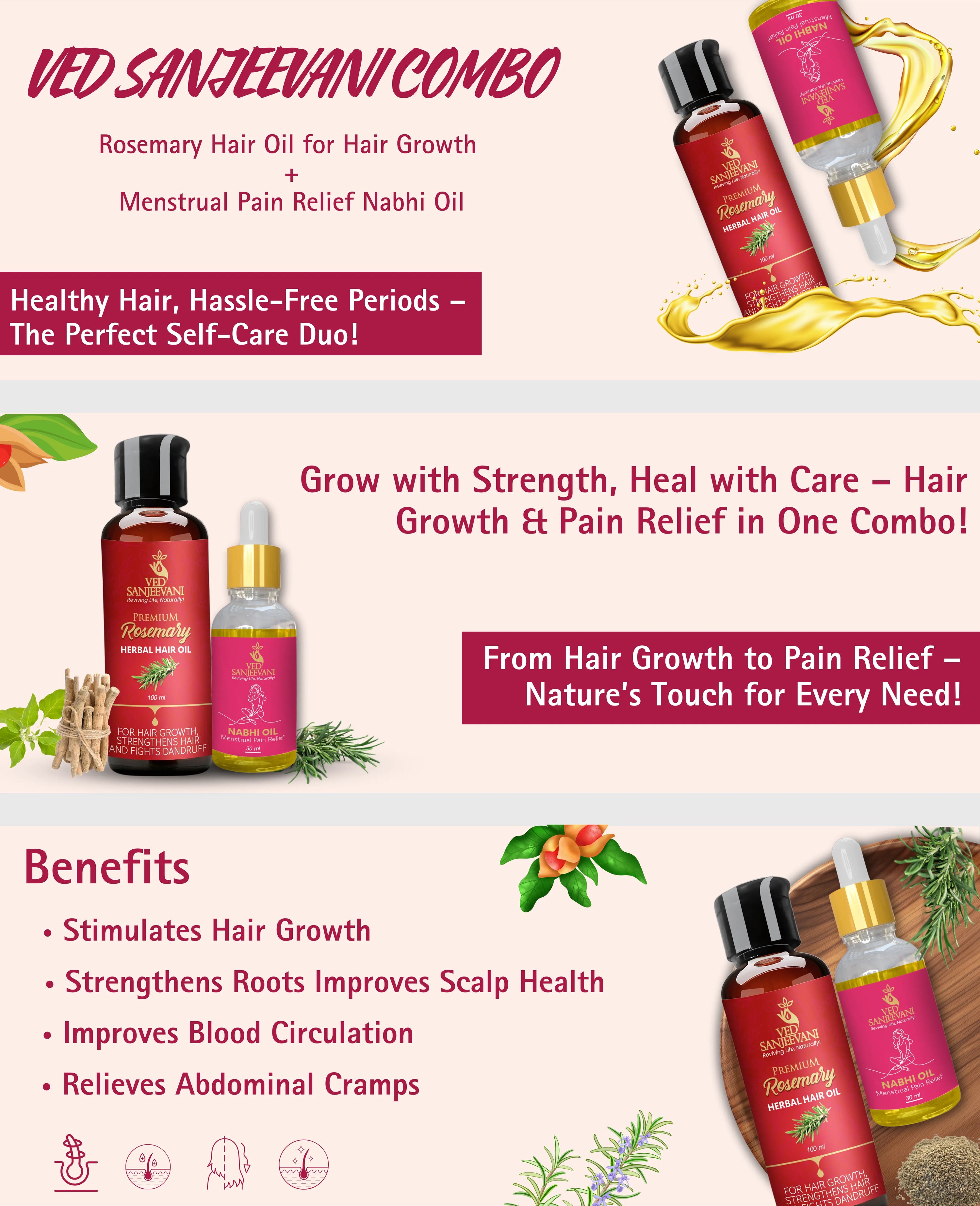 COMBO(Rosemary Hair Oil for Hair Growth + Menstrual Pain Relief Nabhi Oil)