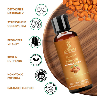 Nourishing Ayurvedic oil for stronger, healthier, and shinier hair- Almond Hair Oil enriched with Almond Oil Argan Oil Bhringraj and Amla