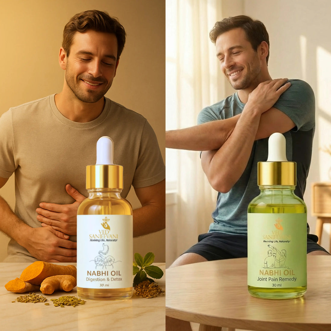 COMBO of Digestion &amp; Joint Care – Ayurvedic Nabhi Oils for Gut Health, Detox &amp; Joint Pain Relief