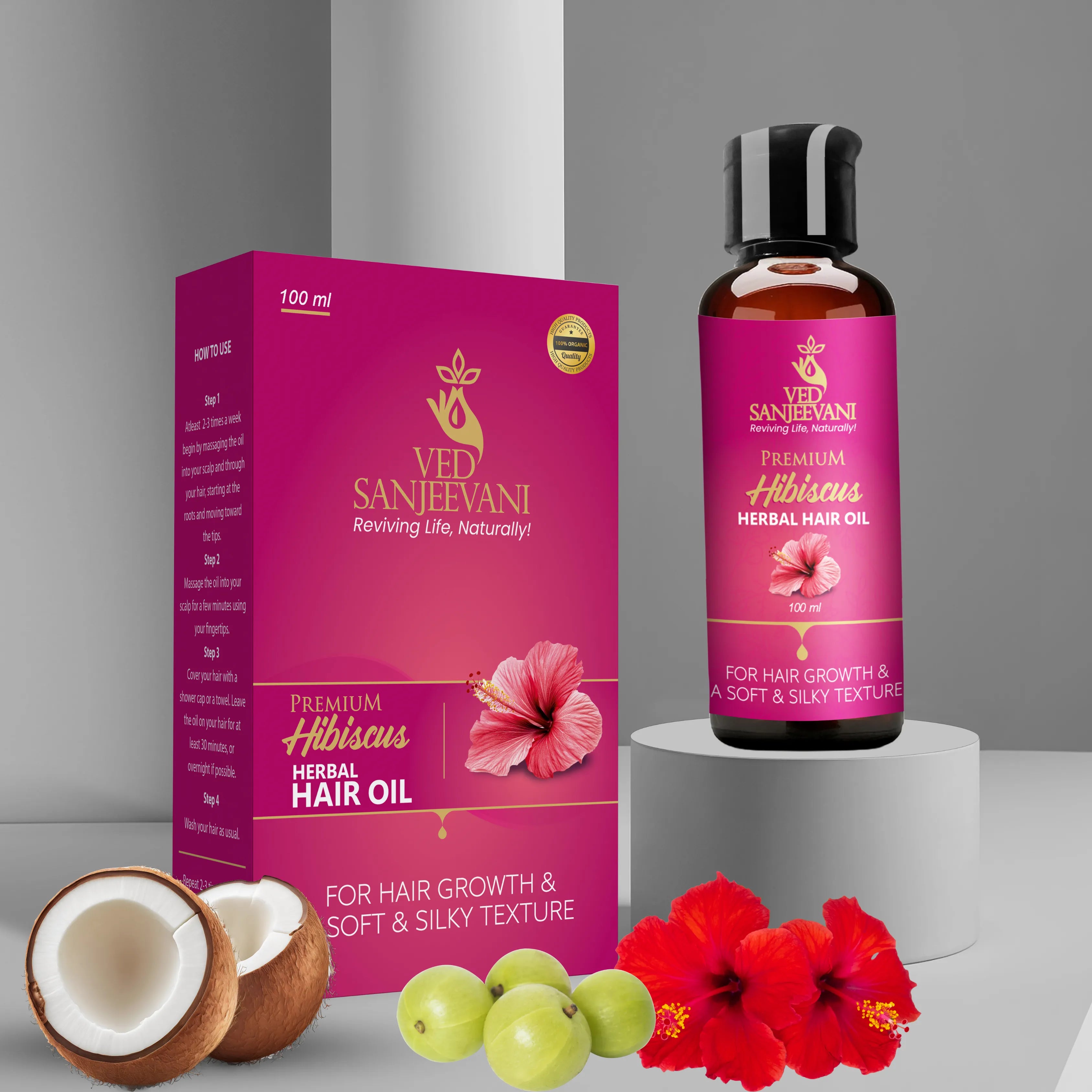 Ayurvedic Hibiscus Hair Oil for premature greying, dandruff, frizz and hair damage