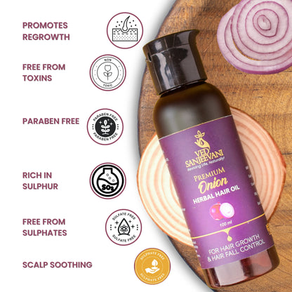 Onion Herbal Hair Oil – Ayurvedic oil for hair growth, reduced hair fall, and scalp nourishment