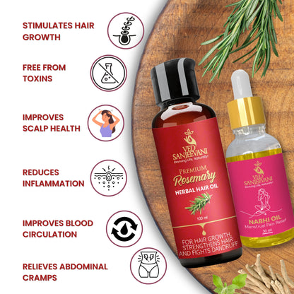 COMBO(Rosemary Hair Oil for Hair Growth + Menstrual Pain Relief Nabhi Oil)