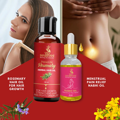Rosemary Hair Oil and Menstrual Pain Relief Nabhi Oil Combo 
