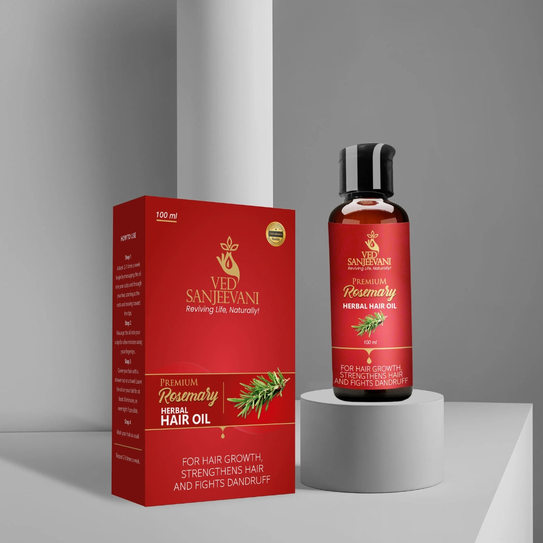 Ved Sanjeevani Premium Rosemary Herbal Hair Oil for hair growth, stronger hair and dandruff care
