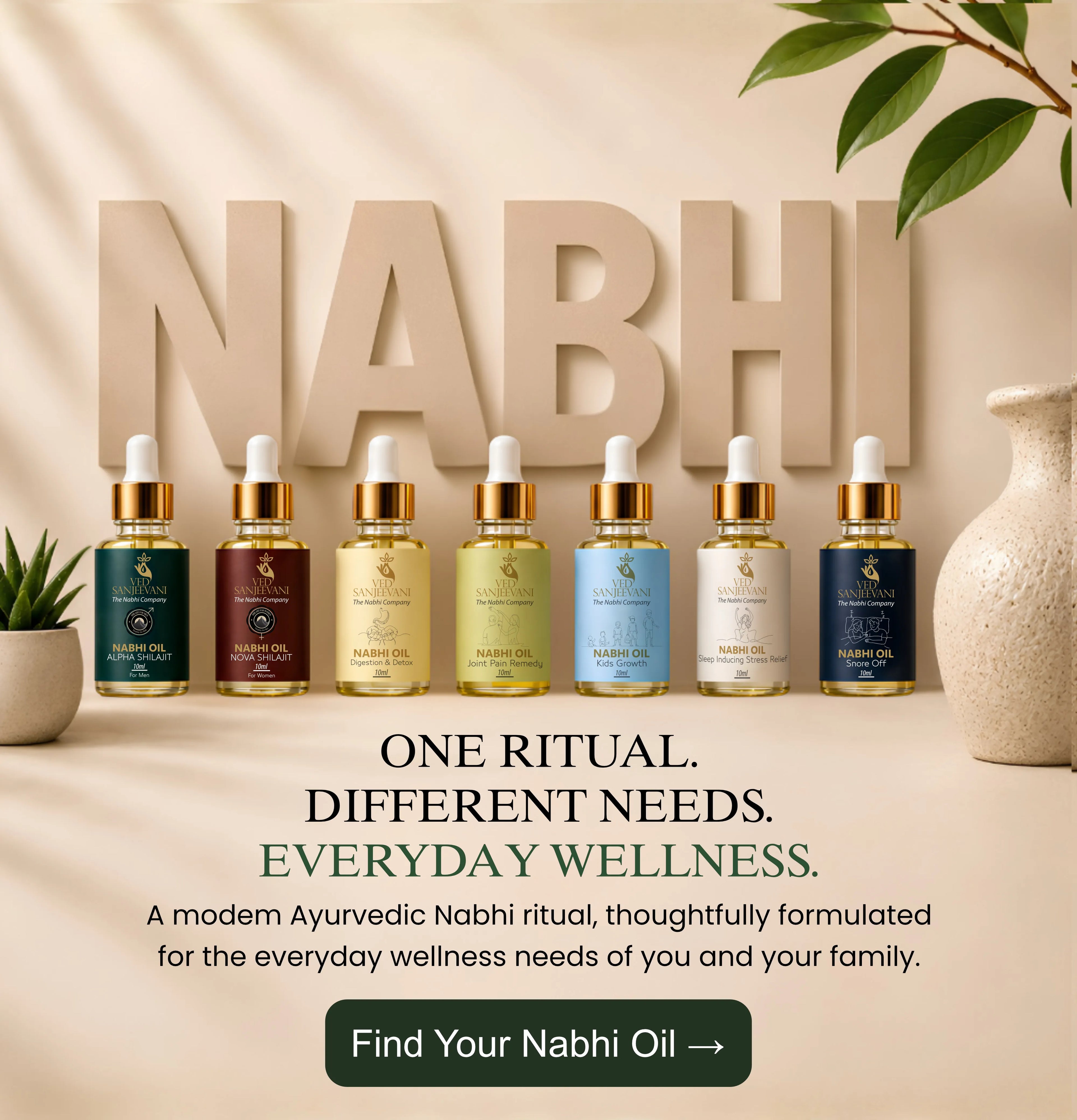 Ved Sanjeevani Nabhi Oil 10ml for digestion, detox, sleep, joint pain and wellness