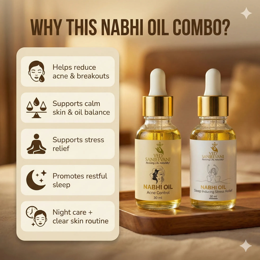 COMBO of Sleep Inducing &amp; Acne Control – Ayurvedic Nabhi Oils for Restful Sleep, Calm &amp; Clear Healthy Skin - How to Use Nabhi Oil Application Guide