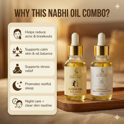 COMBO of Sleep Inducing &amp; Acne Control – Ayurvedic Nabhi Oils for Restful Sleep, Calm &amp; Clear Healthy Skin - How to Use Nabhi Oil Application Guide