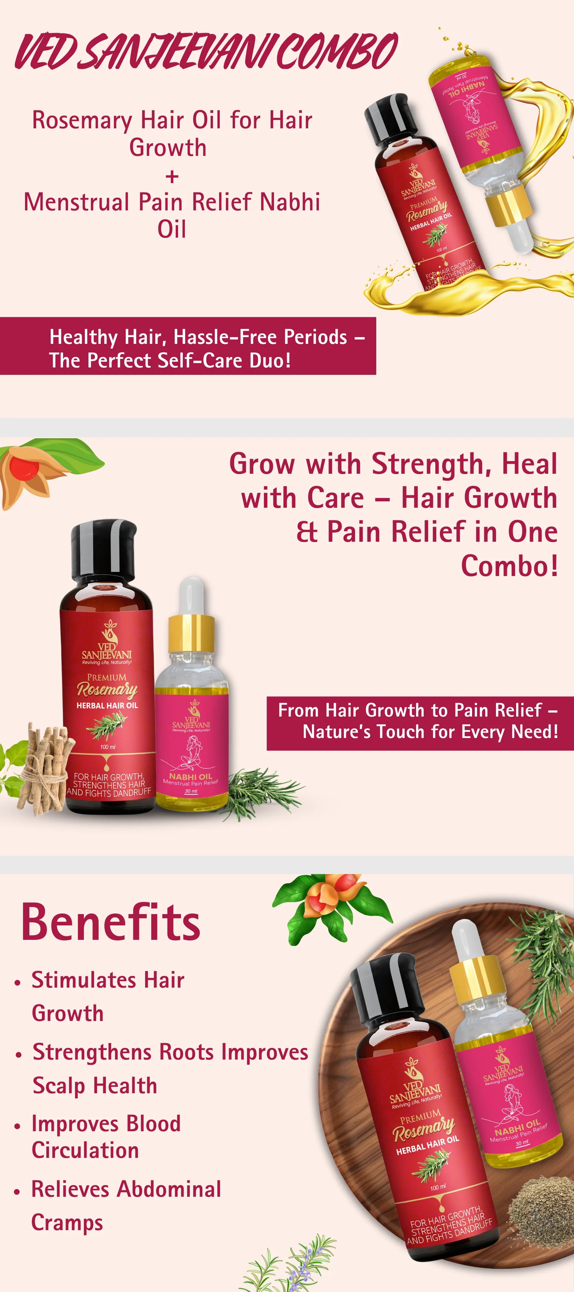 COMBO(Rosemary Hair Oil for Hair Growth + Menstrual Pain Relief Nabhi Oil)