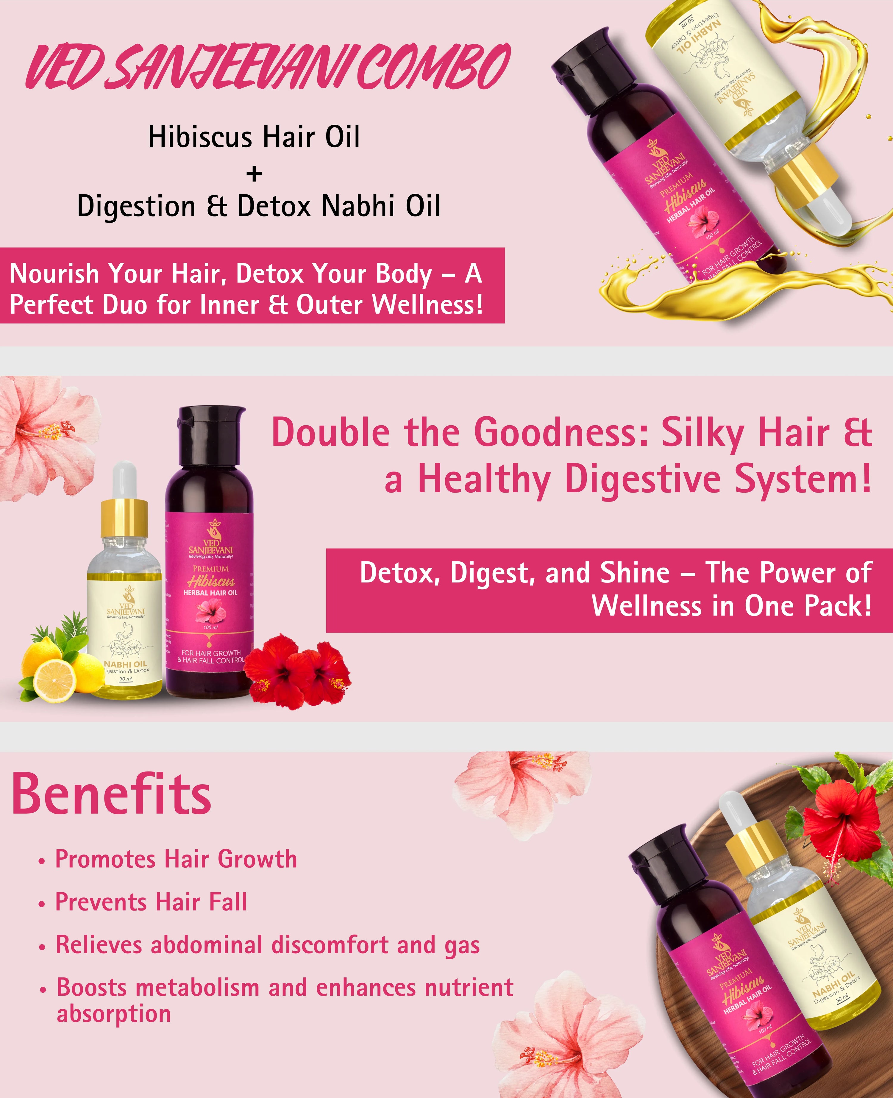 COMBO(Hibiscus Hair oil + Digestion & Detox Nabhi oil)