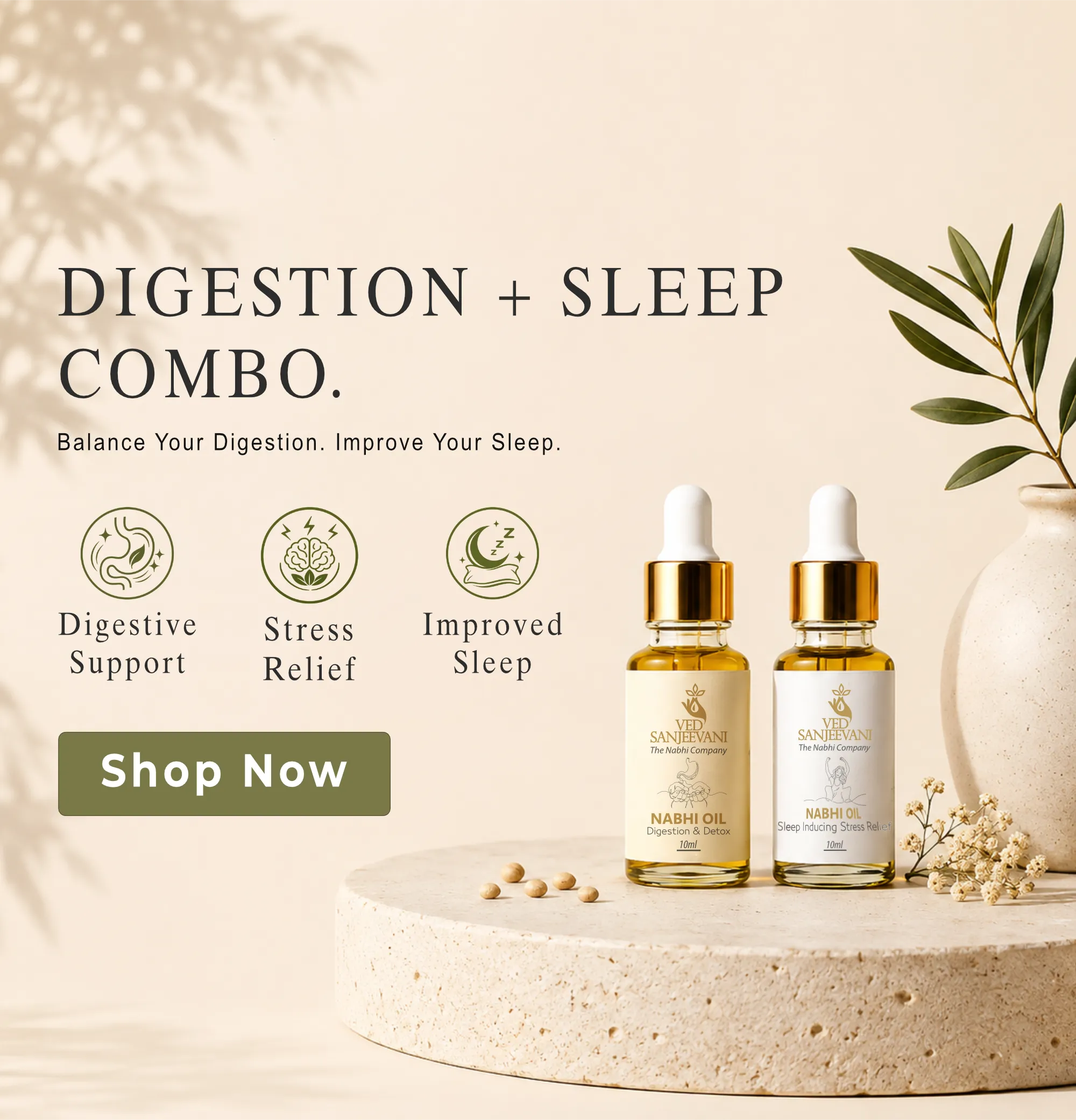 Digestion and Sleep Wellness Combo featuring Ved Sanjeevani Nabhi Oils