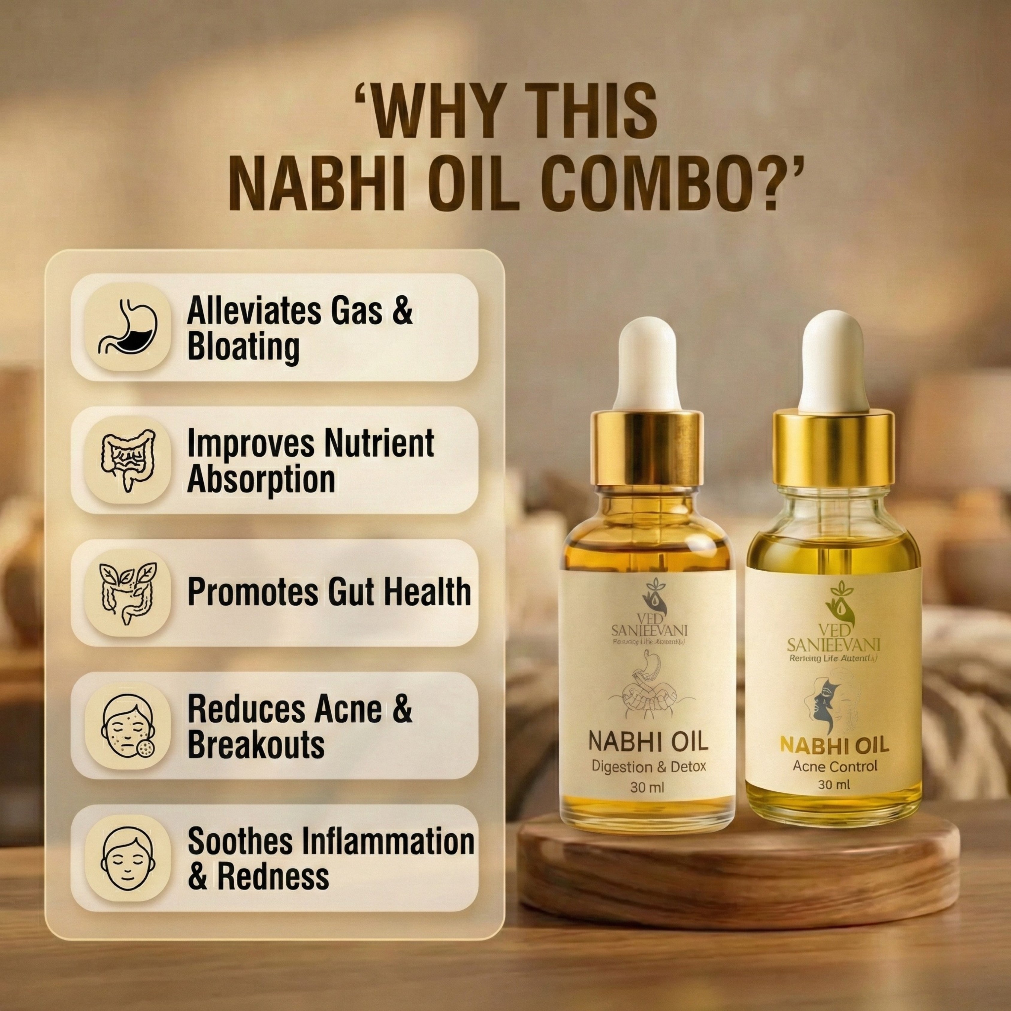 COMBO (Digestion &amp; Detox + Acne Control Nabhi Oil) - How to Use Nabhi Oil Application Guide