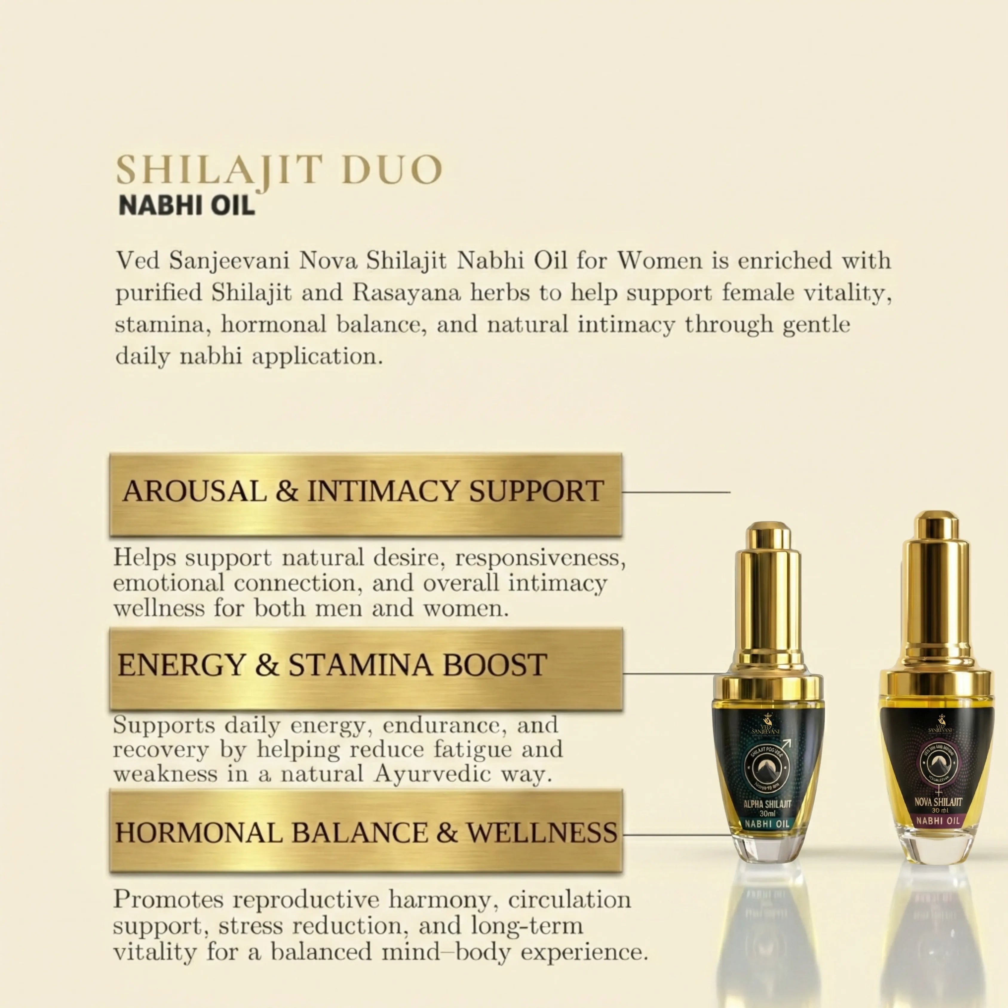 Shilajit Nabhi Oil DUO for Men and Women | Ayurvedic Navel Oil Combo for Strength &amp; Vitality - Product Benefits and Ingredients