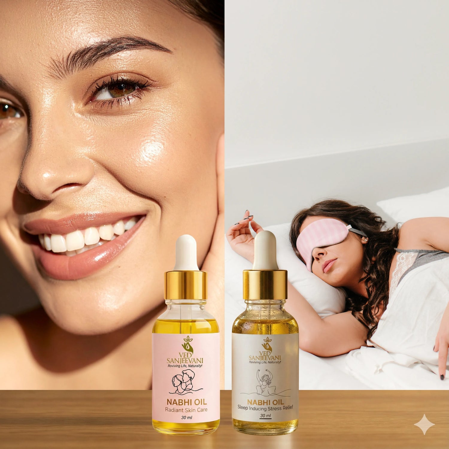 COMBO of Sleep Inducing &amp; Radiant Skin Care – Ayurvedic Nabhi Oils for Restful Sleep, Calm &amp; Glowing Skin - How to Use Nabhi Oil Application Guide