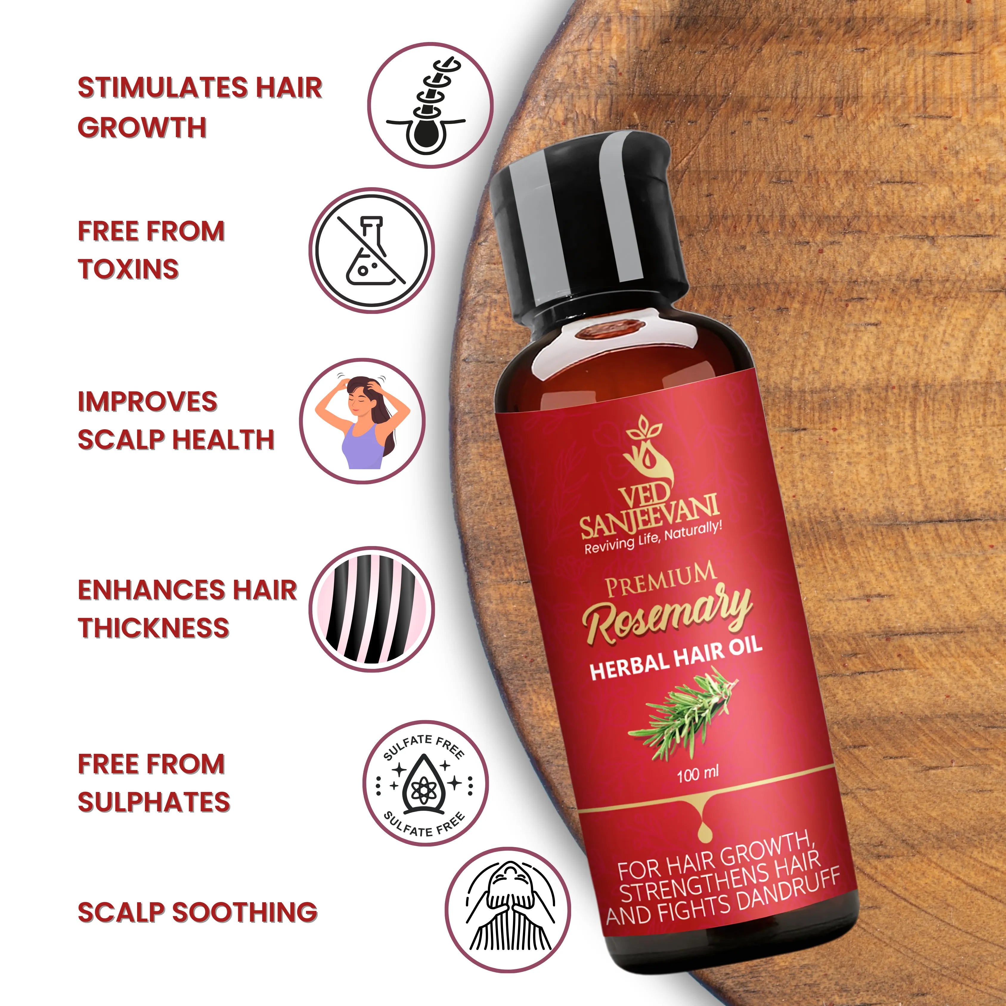 Ved Sanjeevani Premium Rosemary Herbal Hair Oil for hair growth, scalp health and stronger hair