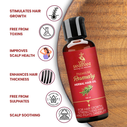 Ved Sanjeevani Premium Rosemary Herbal Hair Oil for hair growth, scalp health and stronger hair