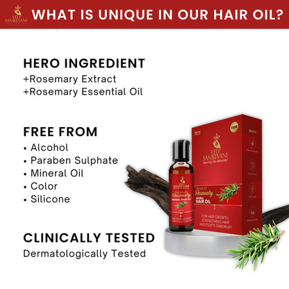 Ved Sanjeevani Premium Rosemary Herbal Hair Oil with rosemary extract and essential oil, clinically tested and free from mineral oil and parabens
