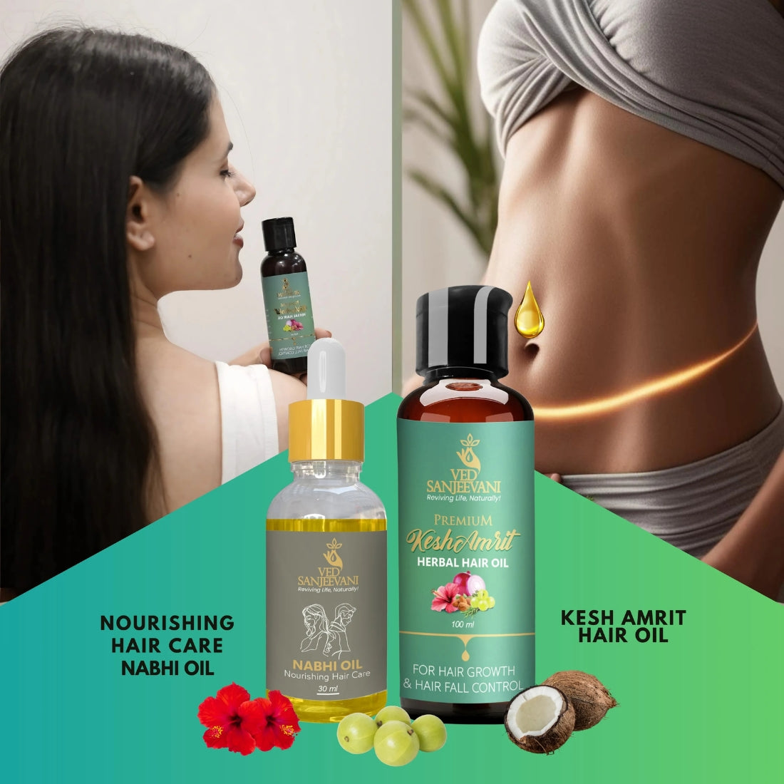 COMBO(Kesh Amrit hair oil +  Nourishing Hair Care Nabhi oil ) - Ved Sanjeevani Ayurvedic Product