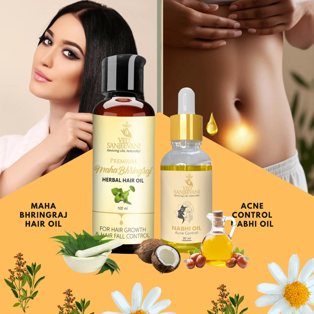 COMBO(Maha Bhringraj Hair Oil + Acne Control Nabhi Oil) - Ved Sanjeevani Ayurvedic Product